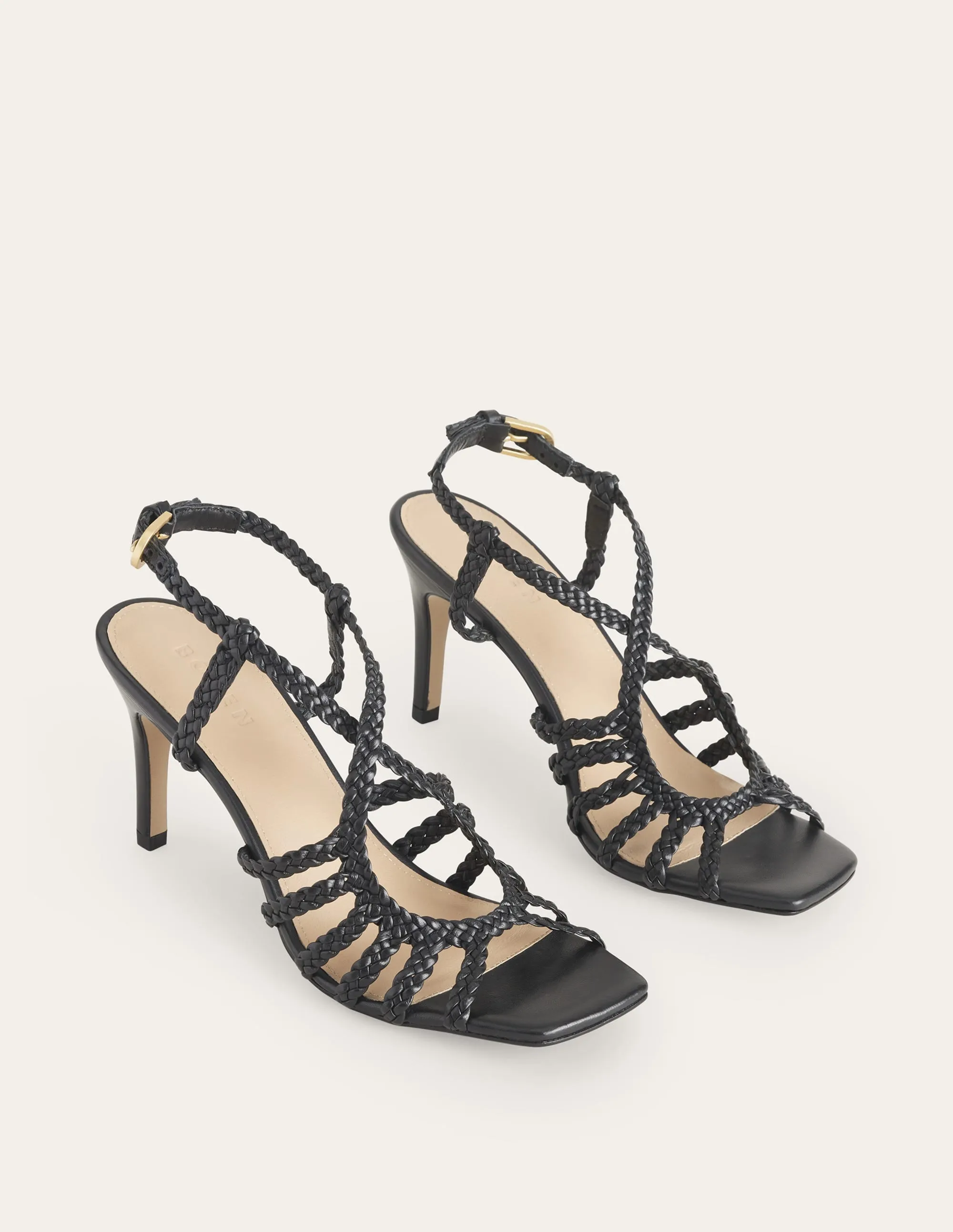 Woven Multistrap Heeled Sandal-Black