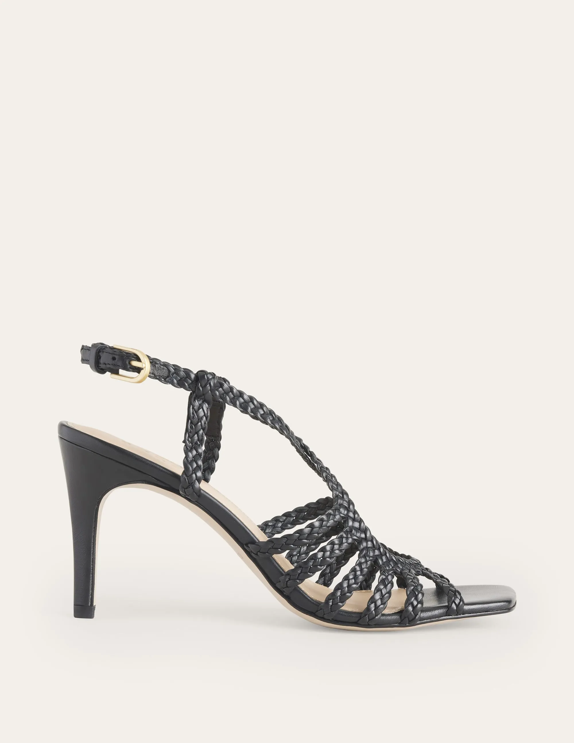 Woven Multistrap Heeled Sandal-Black