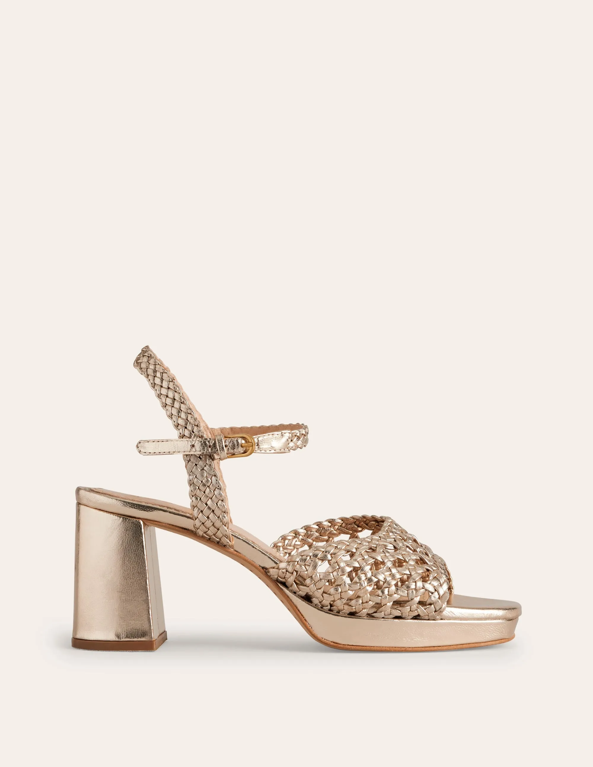 Woven Platform Sandals-Gold Metallic Leather