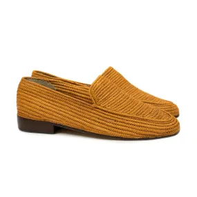 x El Karti: handmade Moroccan raffia moccasin loafers, mustard yellow