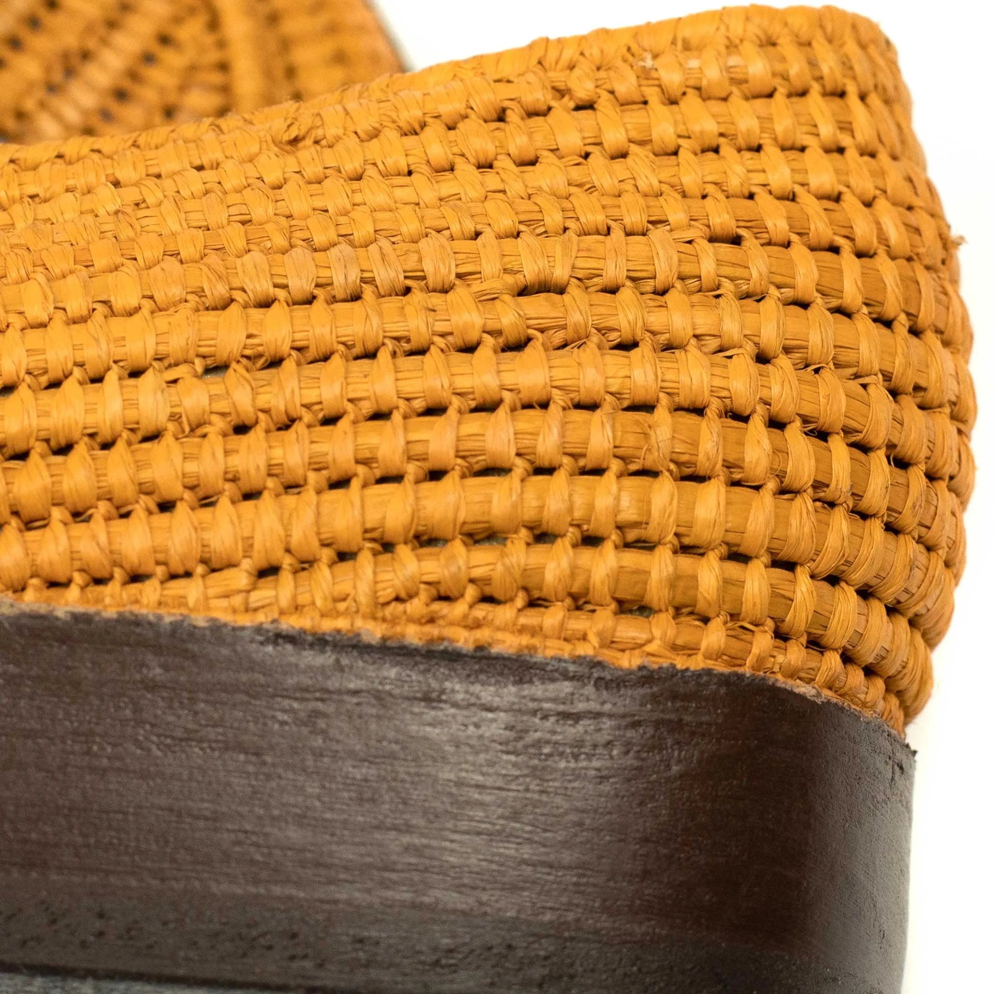 x El Karti: handmade Moroccan raffia moccasin loafers, mustard yellow